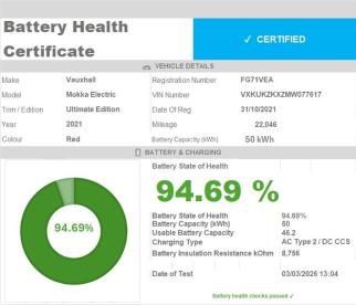 SPOTICAR Vauxhall Mokka Mokka-e 50kwh Ultimate Edition Auto 5dr Used Car - Suv Electric Red - West Thurrock Grays - 1200585981_3