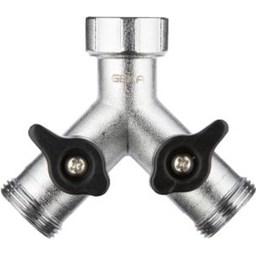 GEKA Plus 2-weg waterverdeler messing chroom, 2x ¾" buitendraad, 1x ¾" binnendraad