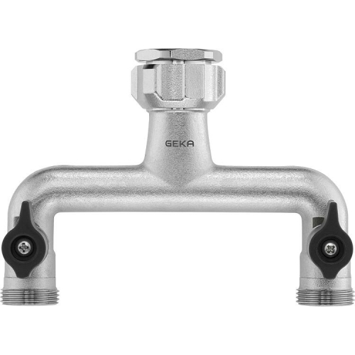 GEKA Plus 2-weg waterverdeler messing chroom, 2x ¾" buitendraad, 1x 1" binnendraad