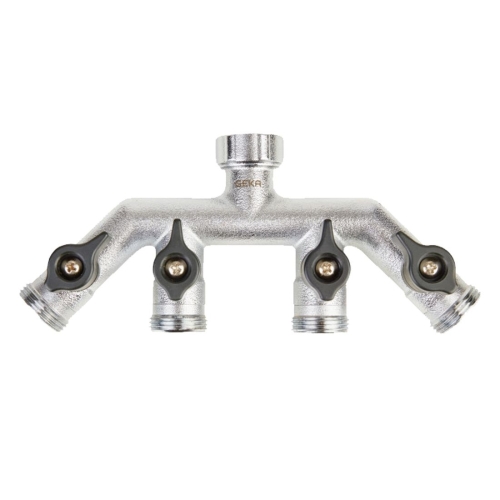 GEKA Plus 4-weg waterverdeler messing chroom, 4x ¾" buitendraad, 1x ¾" binnendraad