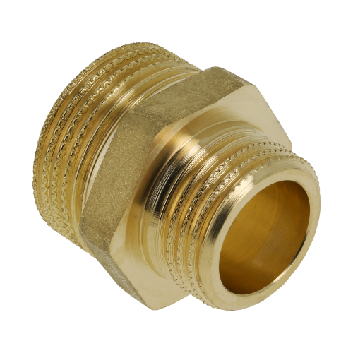 Messing Dubbele Verloopnippel - 2x buitendraad ½" x 3/8"