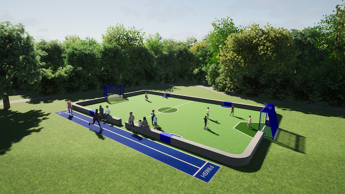 Sportveld 2 kunstgras sprinttrack betonelemten vario