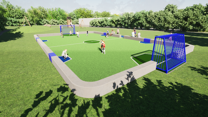 Sportveld 2 sprinttrack kunstgras betonelementen vario