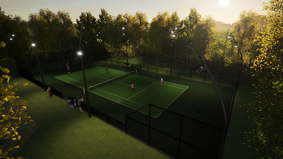 Prive tuin kunstgras tennisveld