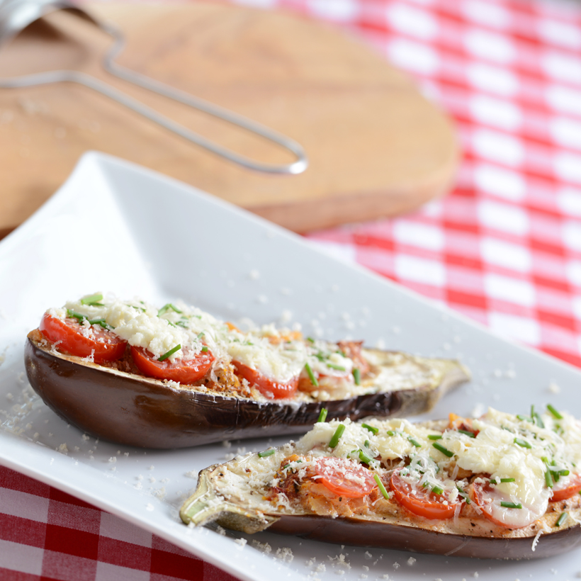 Gevulde aubergine met geitenkaas en paprika Verse Oogst