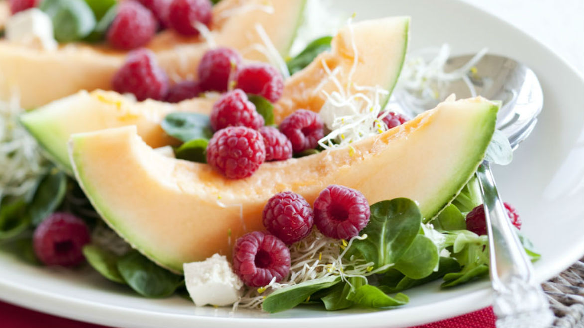 salade meloen feta frambozen