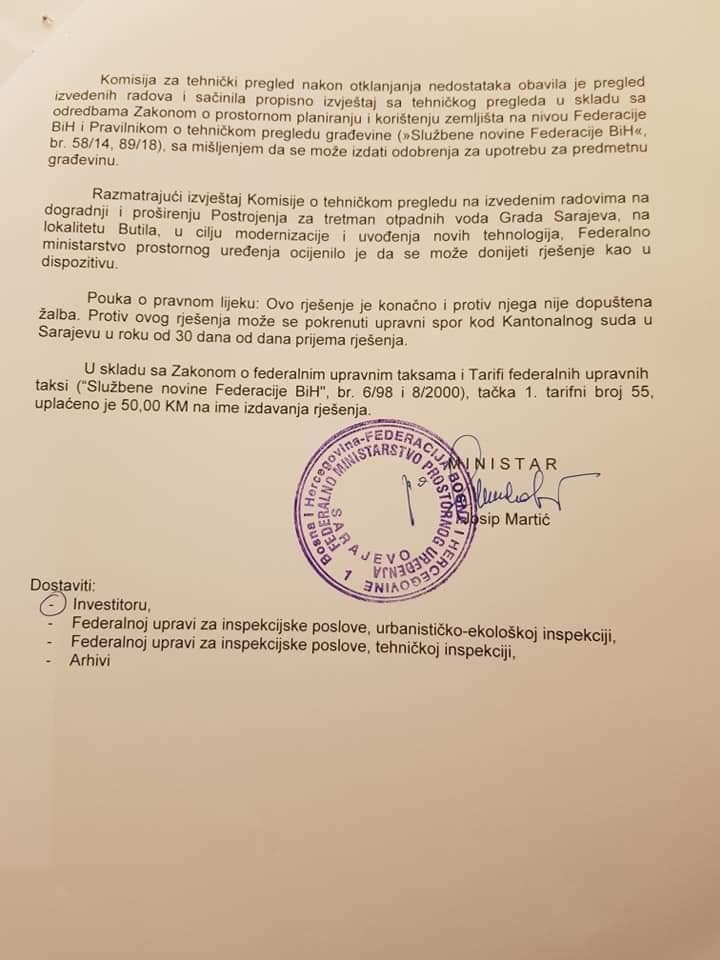 Postrojenje za tretman otpadnih voda DOBILO UPOTREBNU DOZVOLU