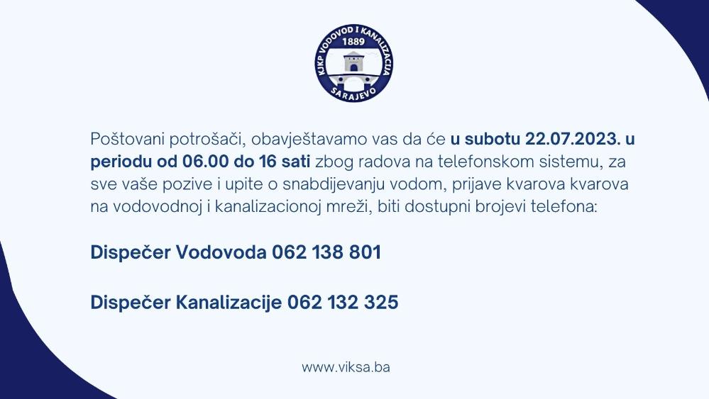 Dispečerski centri u subotu zbog radova dostupni putem novih privremenih brojeva telefona