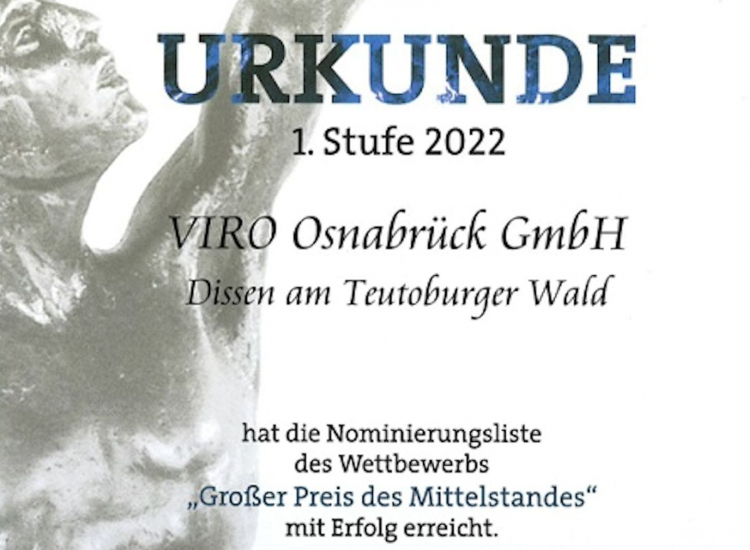 Project: Genomineerd: “Der Große Preis des Mittelstandes“ - VIRO NL/BE
