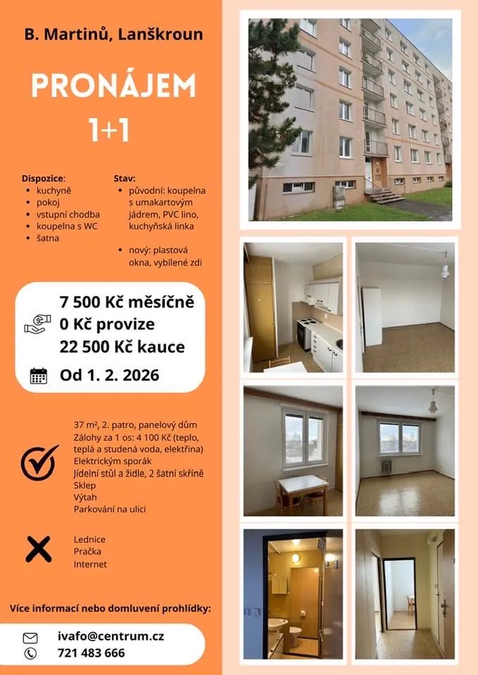 Fotografie nemovitosti: Pronájem bytu, 1+1, 37 m², Ústí nad Orlicí