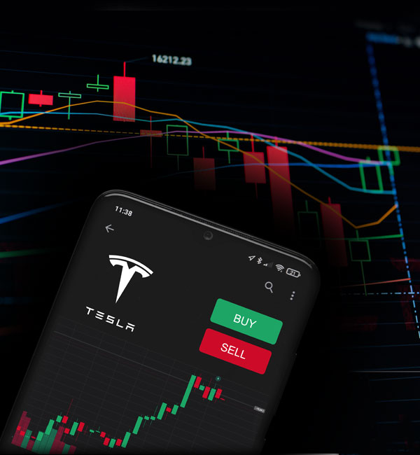 Tesla shares are booming. This image shows the Tesla stock on the CMTrading App in relation to an article on trading.