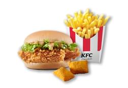 1 Double Crispy Burger, 1 Medium Fries & 2 Cheese Pillows