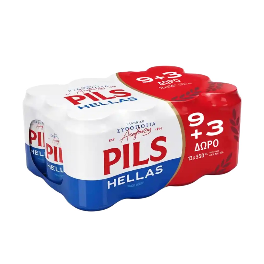 PILS HELLAS ΜΠΥΡΑ ΚΟΥΤΙ 12*330ML (9+3)ΔΩΡΟ