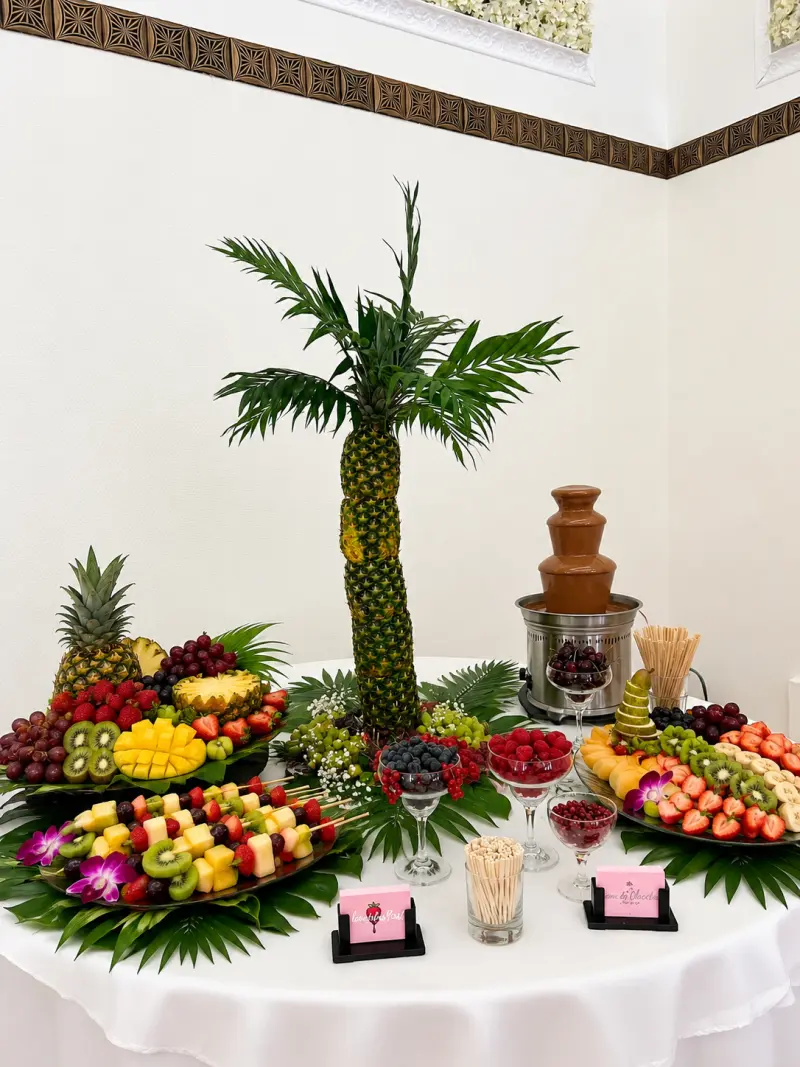 Schokoladenbrunnen Catering mit Schokolade deiner Wahl – inkl. frischem Obst“