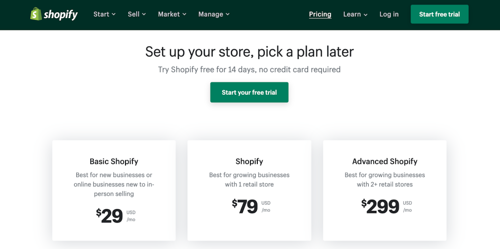 Shopify plans and pricing