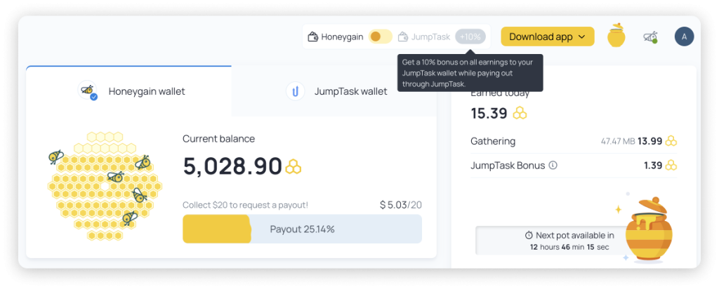 Honeygain dashboard