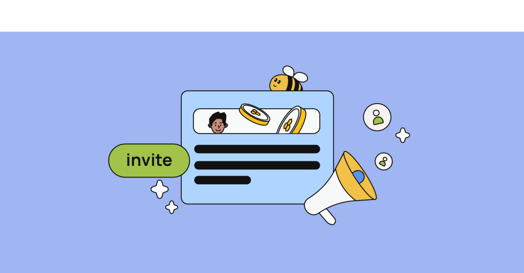 alto-falante e palavra flutuante "invite" (convidar)