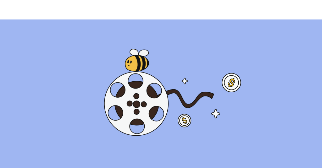 fita de filme com uma abelha