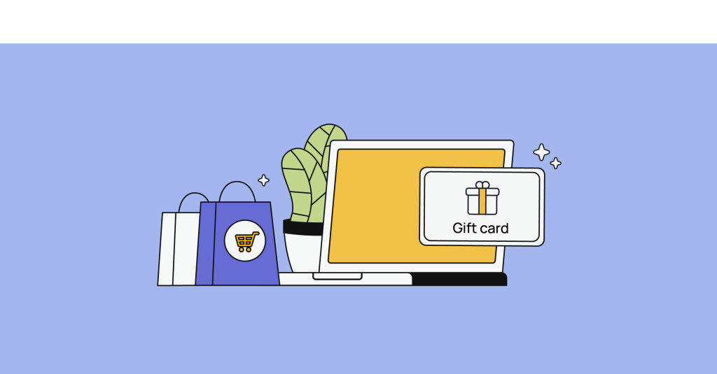 ordenador portátil, bolsas de la compra, tarjeta regalo