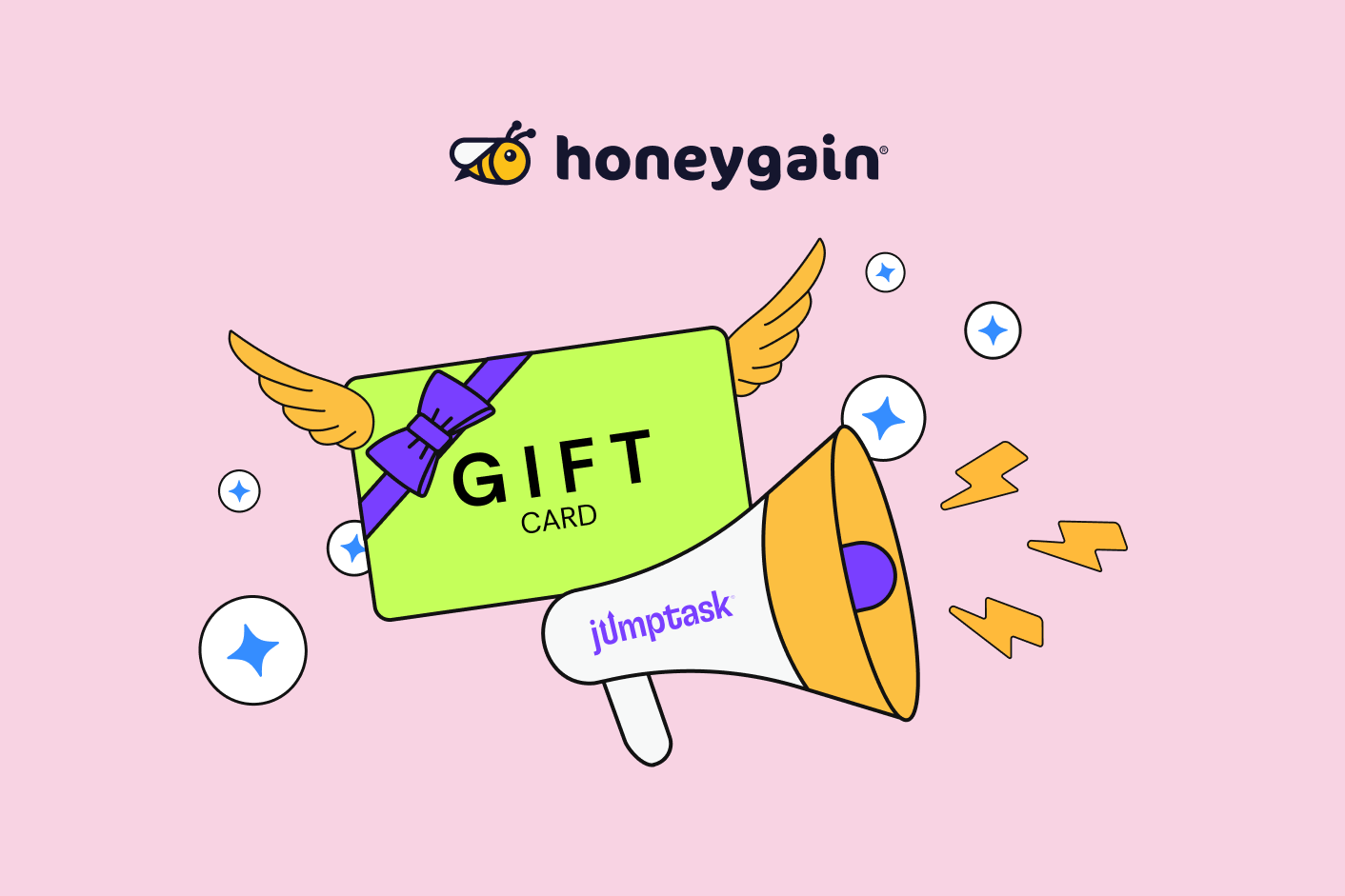 Honeygain JumpTask payout update with gift card and megaphone illustration