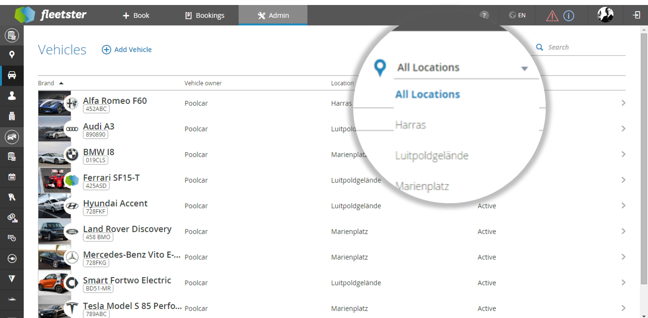 fleetster location filter