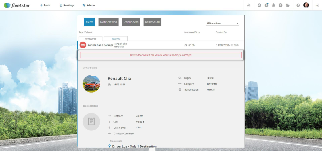 Edit damages alerts - Vehicle deactivation