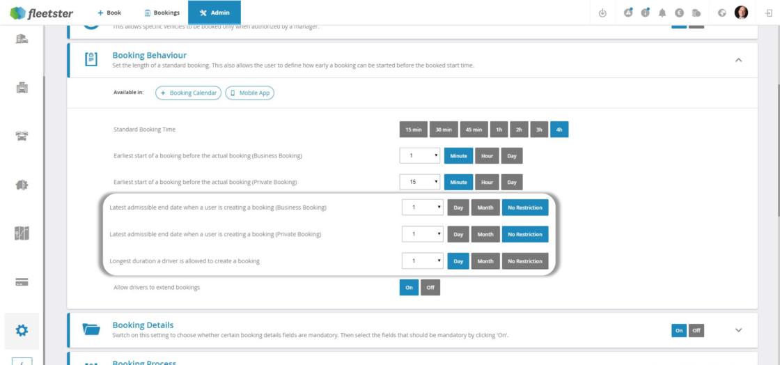 Booking Behavior Settings