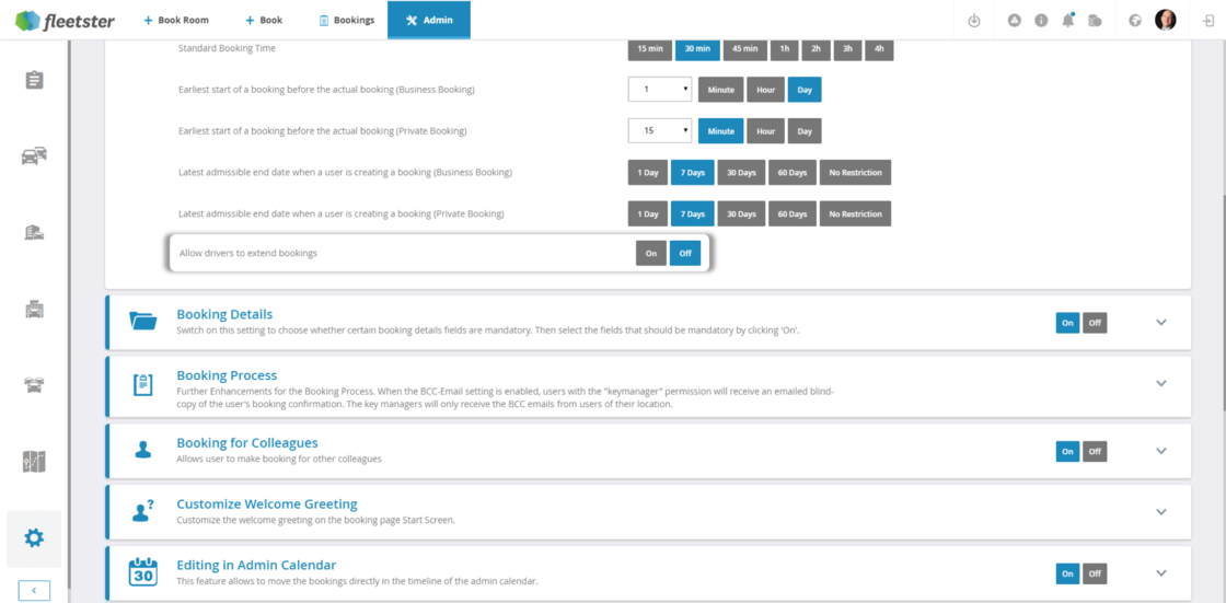 Extend booking setting