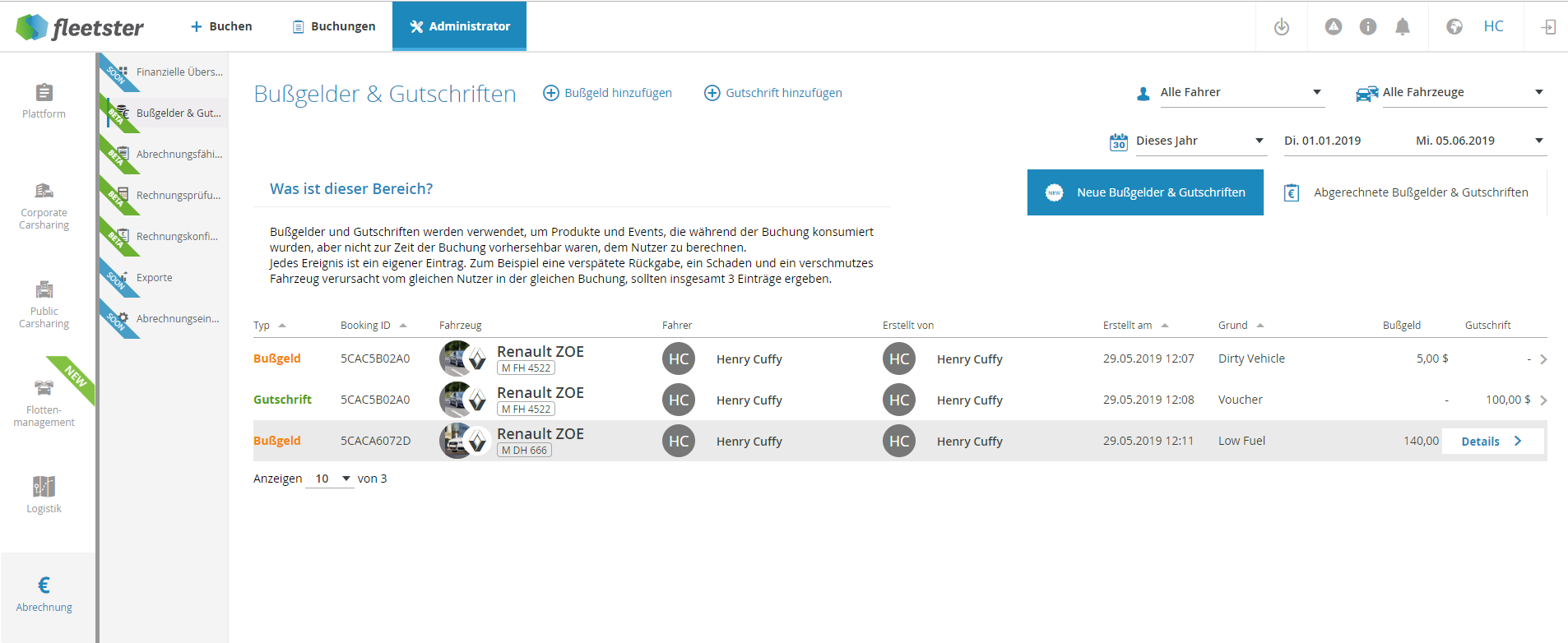 BILLING SERVICE: STRAFZAHLUNGEN & GUTSCHRIFTEN EINSTELLEN