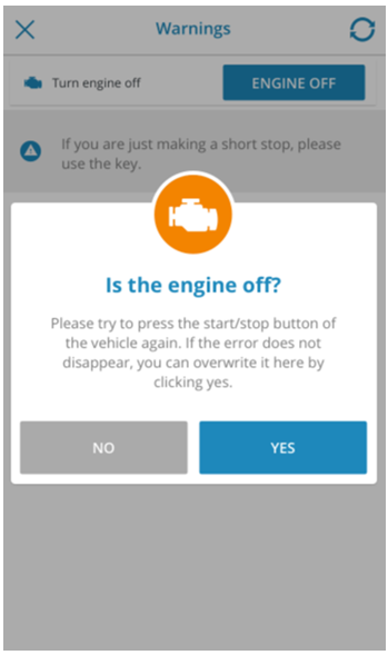 Return booking when the engine is on and the keys are inside