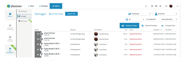 Fleet Management: Damage size in the overview table
