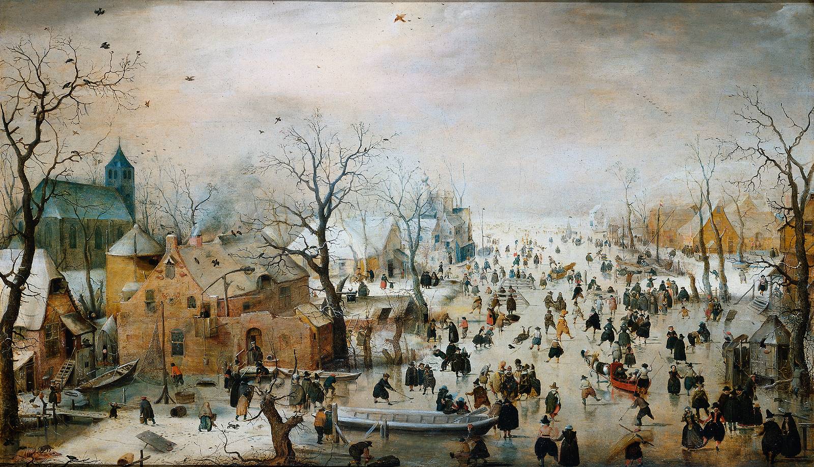 Hendrick Averkamp, "Zabawy na lodzie", ajpiękniejsze krajobrazy zimowe w malarstwie