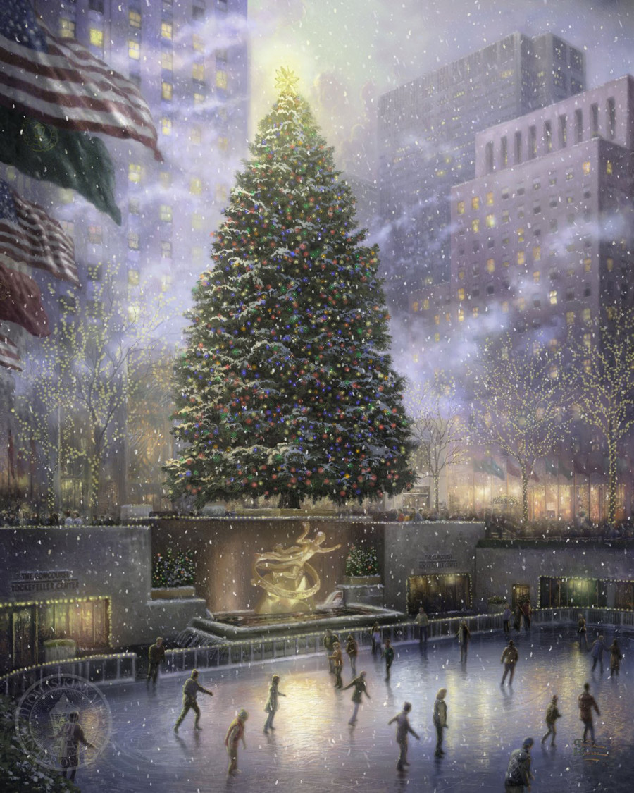 Thomas Kinkade, „Święta w Nowym Jorku”, ajpiękniejsze krajobrazy zimowe w malarstwie