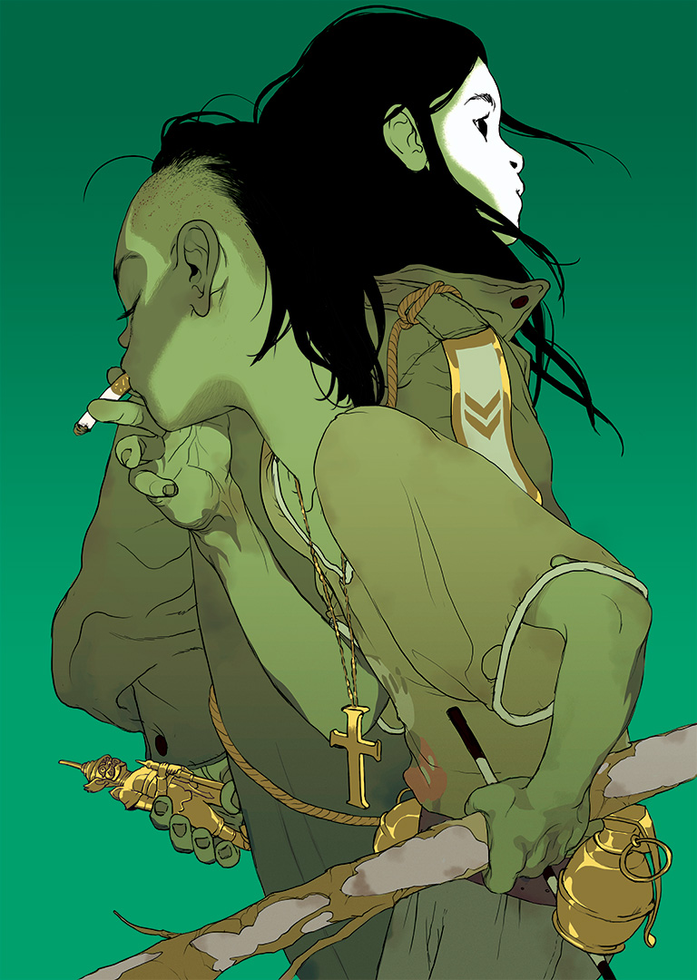 ‘The Divine’ (Green Version) by Tomer Hanuka Wymiary: 48 x 66 Limitowana Seria 6 sztuk Giclee Printed by Static Medium $80