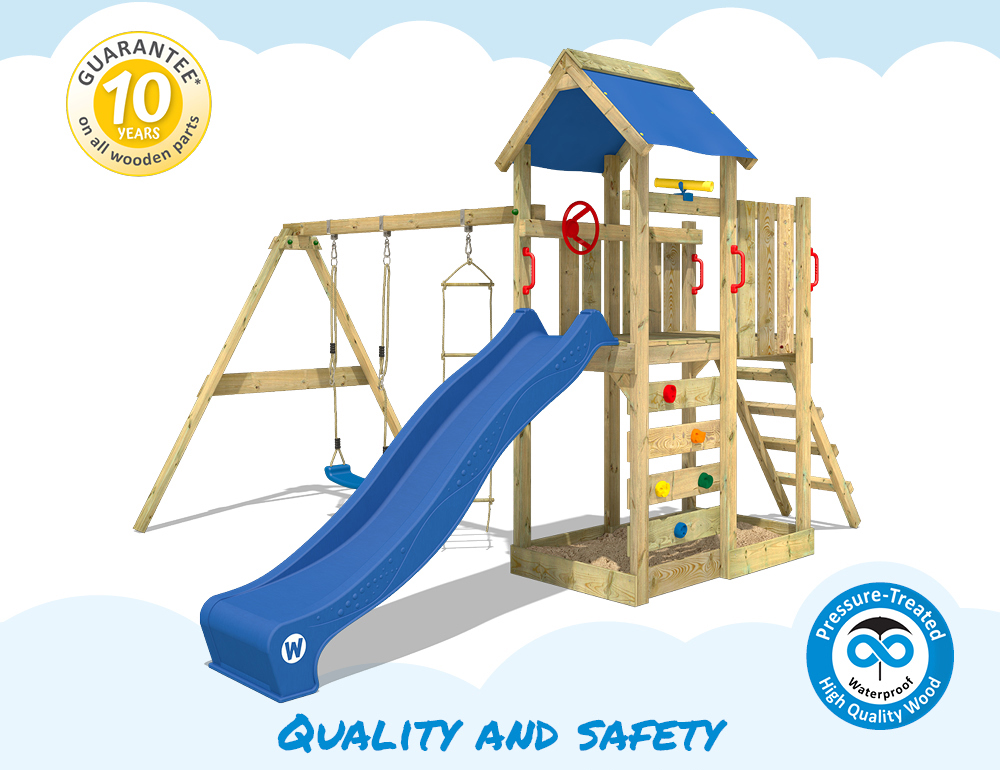 WICKEY MultiFlyer Climbing Frame Wood Swing Set Slide Outdoor