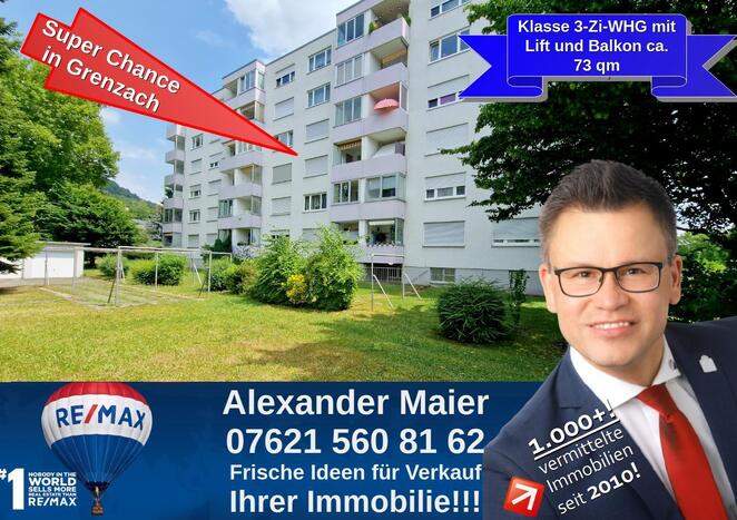 Interessante Chance in Grenzach-Wyhlen: 3-Zi-Wohnung mit Lift und Balkon, Einbaukche, Miele
