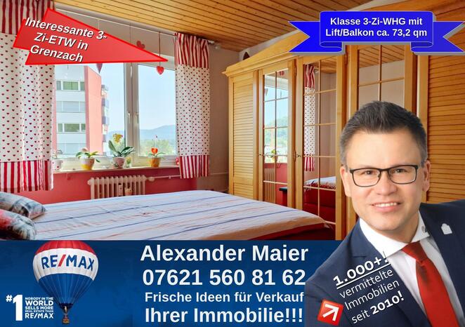 Interessante Chance in Grenzach-Wyhlen: 3-Zi-Wohnung, Lift, Balkon, Einbaukche, super Ausblick!