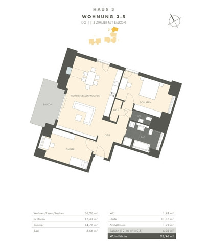 Erstbezug! 3-Zimmer-Dachgeschosswohnung mit Balkon, EBK & zwei Stellpltzen in Heitersheim