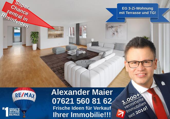 Grosse 3-Zi-EG-Wohnung mit Terrasse und TG zentral in Rheinfelden