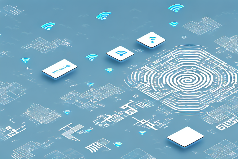 A cityscape of hungen with various digital symbols like wi-fi signals