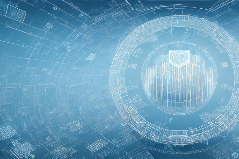 A digital landscape featuring various symbolic elements of internet agencies