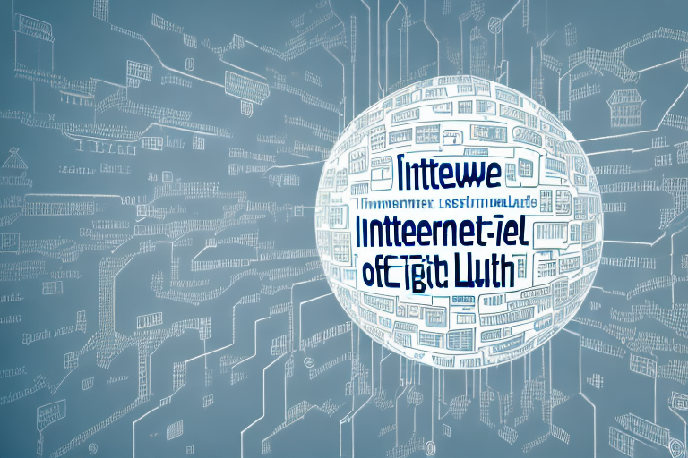 A symbolic representation of the internet with various digital tools and elements