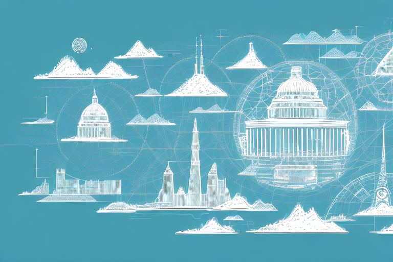 A digital landscape featuring various technological elements