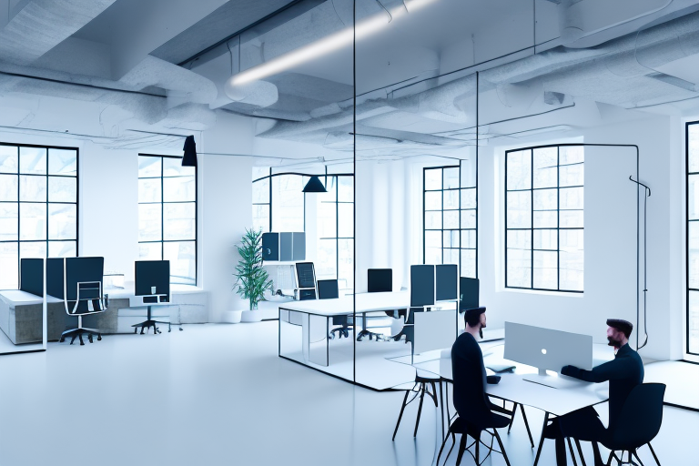 A creative and modern digital agency office space with computers
