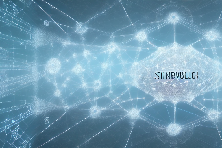 A digital landscape representing siegelsbach with symbolic internet elements like network nodes