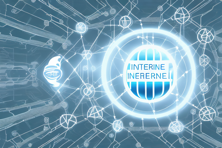 A symbolic representation of the internet with various digital tools and elements