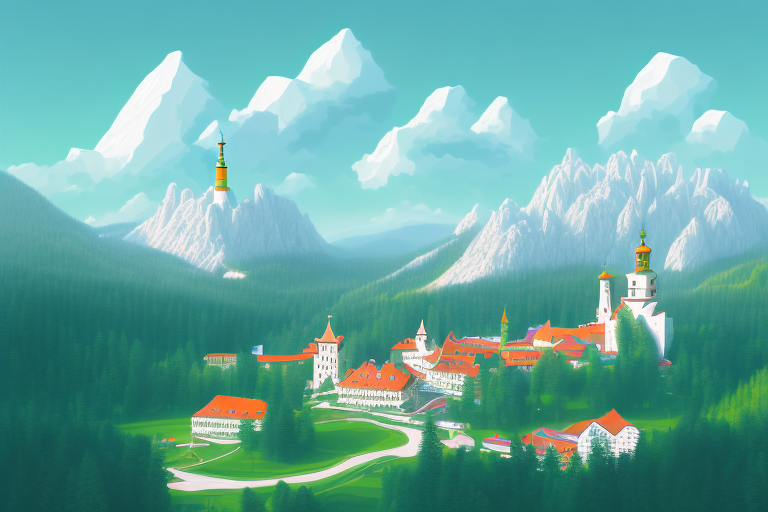 A scenic view of schwarzenberg/erzgebirge with symbolic digital elements like a mouse cursor