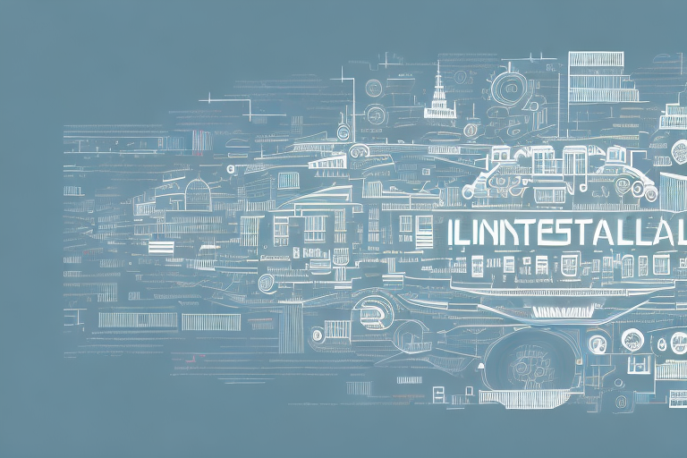 A digital cityscape with various symbolic internet icons