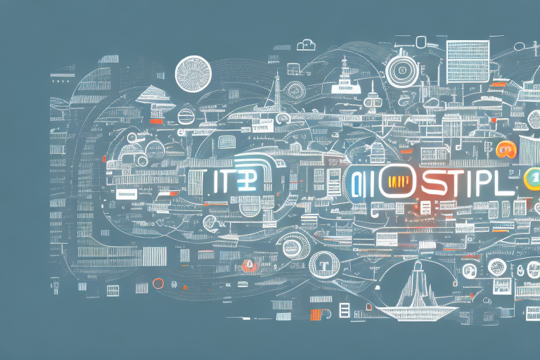 A digital cityscape with various symbolic internet icons