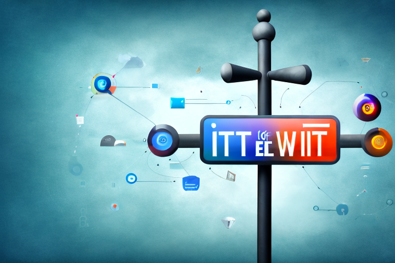 A symbolic representation of the internet with various digital tools and elements